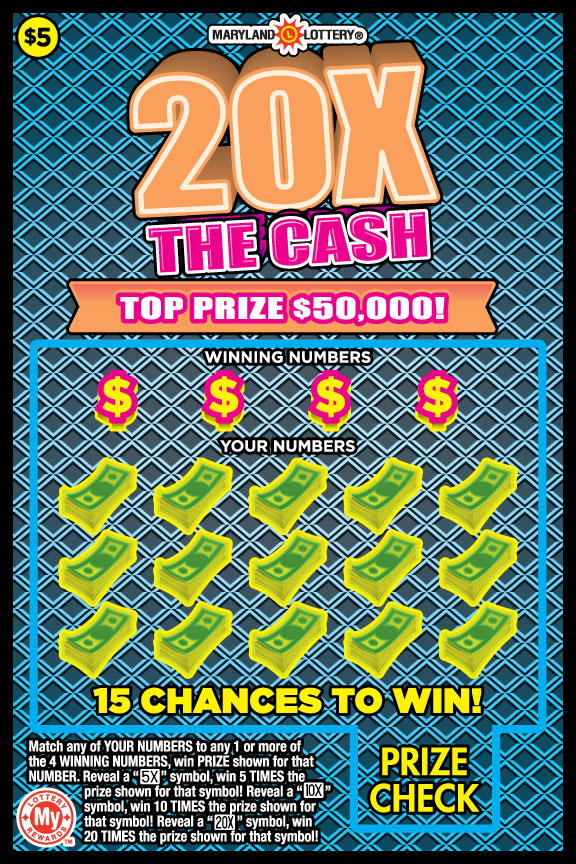 Maryland Lottery 20X the Cash Scratch-Off Ticket