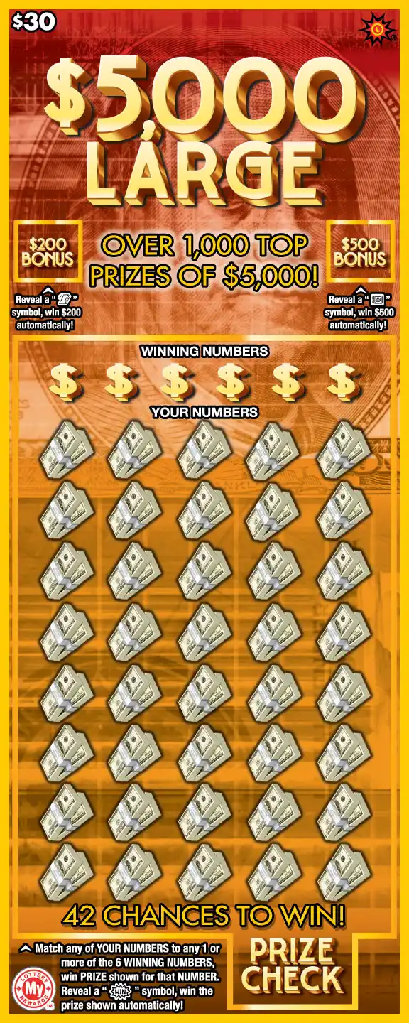 Maryland Lottery $5,000 Large Scratch-Off Ticket