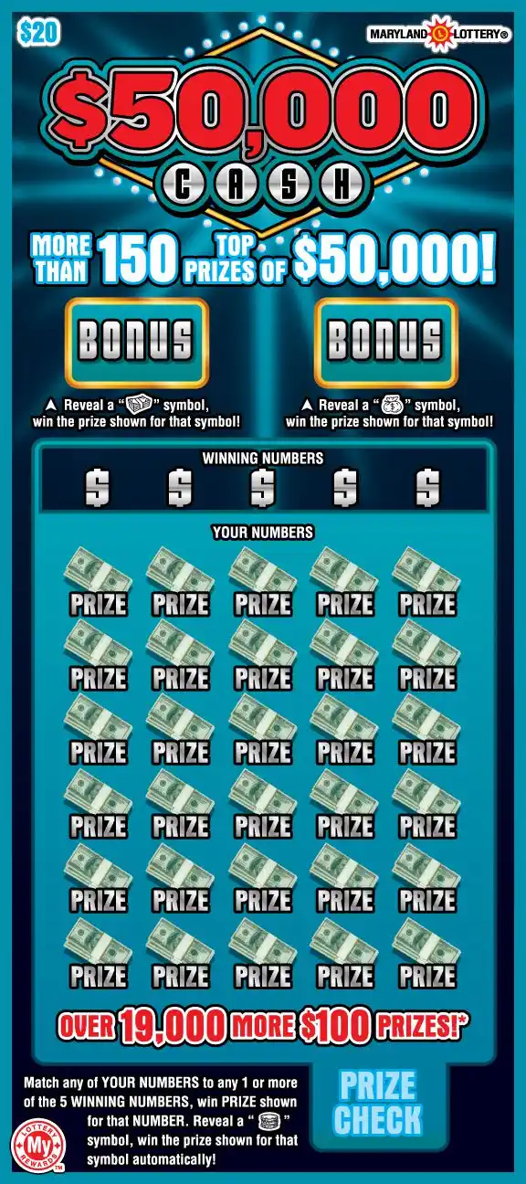 Maryland Lottery $50,000 Cash Scratch-Off Ticket