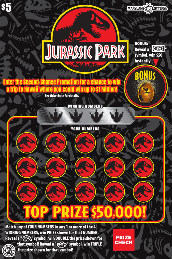 Maryland Lottery JURASSIC PARK Scratch-Off Ticket