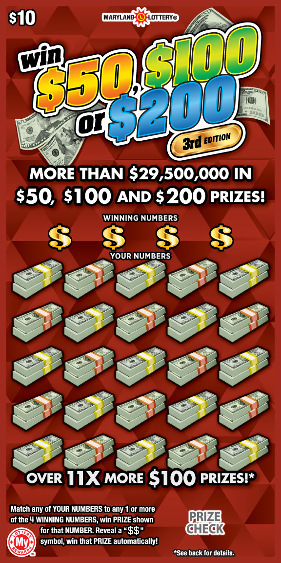 Maryland Lottery Win $50, $100 or $200 Scratch-Off Ticket