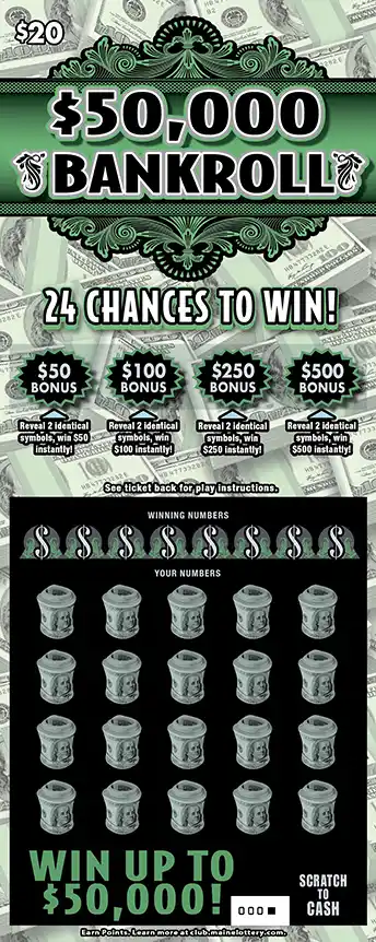 Maine Lottery $50,000 BANKROLL Scratch-Off Game