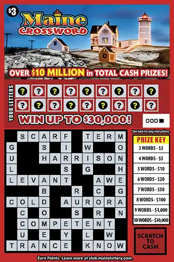 Maine Lottery MAINE CROSSWORD Scratch-Off Game