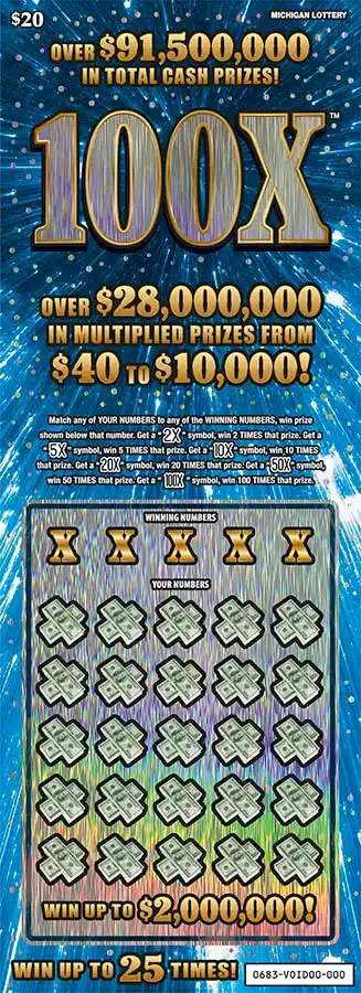 Michigan Lottery 100X Scratch-Off Ticket