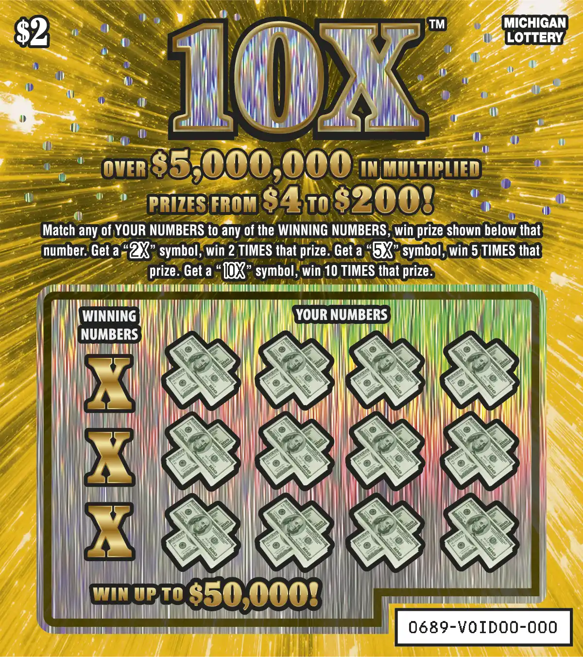Michigan Lottery 10X Scratch-Off Ticket
