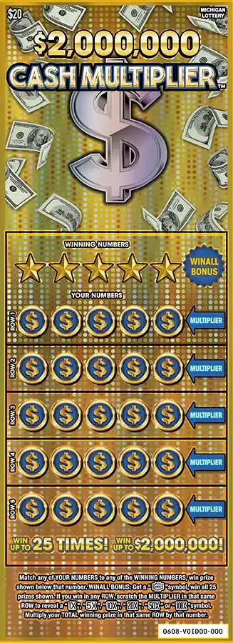 Michigan Lottery $2,000,000 Cash Multiplier Scratch-Off Ticket