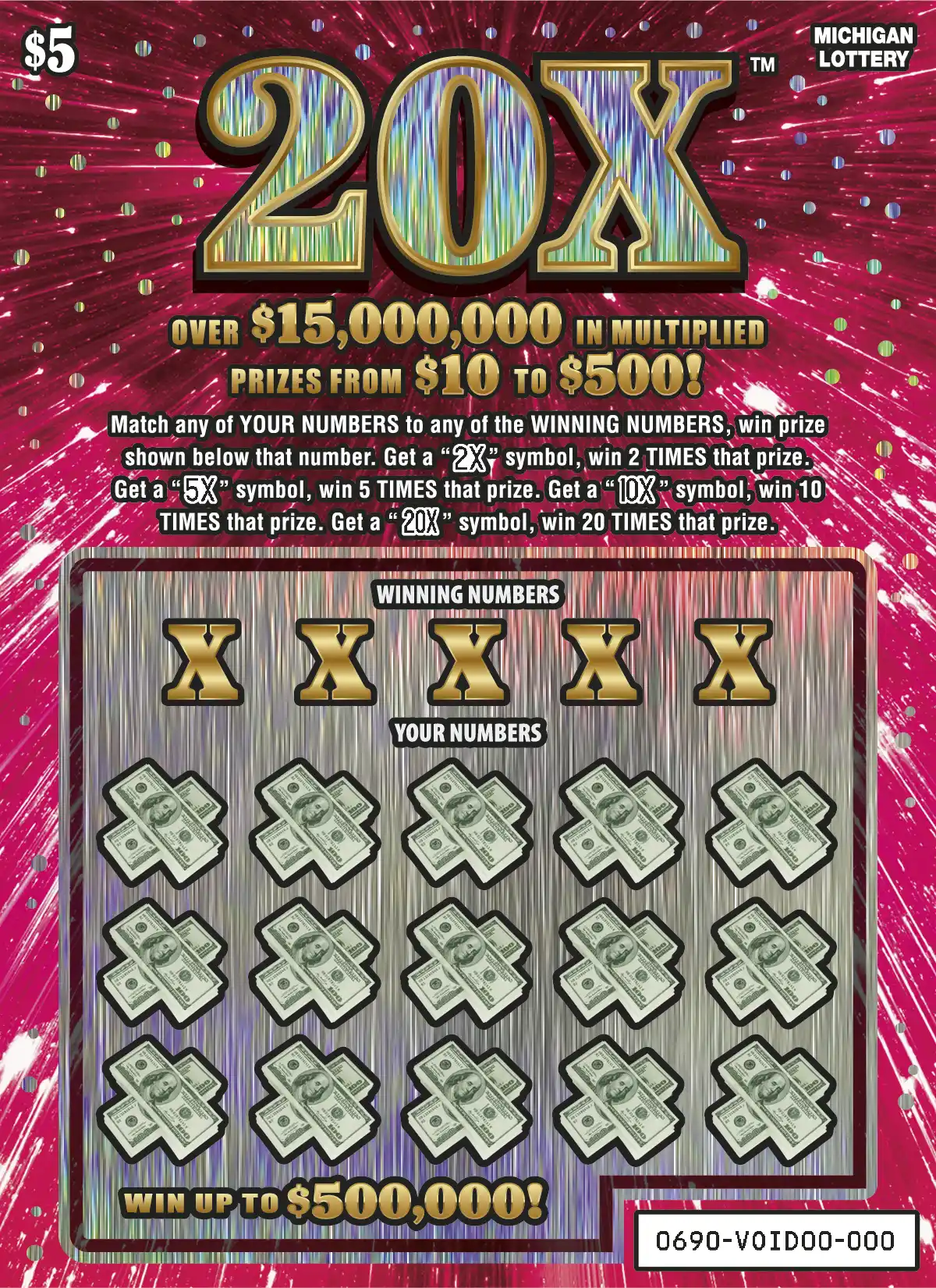 Michigan Lottery 20X Scratch-Off Ticket