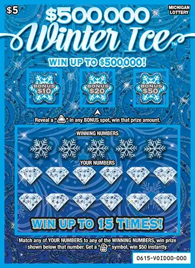 Michigan Lottery $500,000 Winter Ice Scratch-Off Ticket