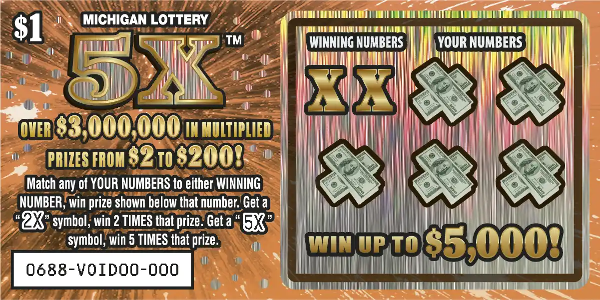 Michigan Lottery 5X Scratch-Off Ticket