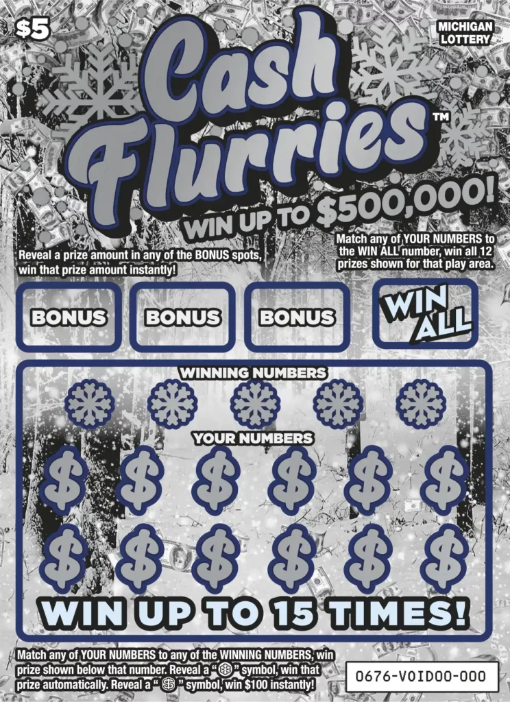 Michigan Lottery Cash Flurries Scratch-Off Ticket