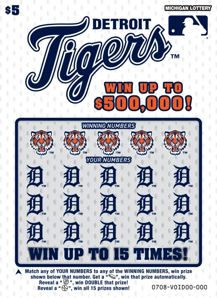 Michigan Lottery Detroit Tigers Scratch-Off Ticket