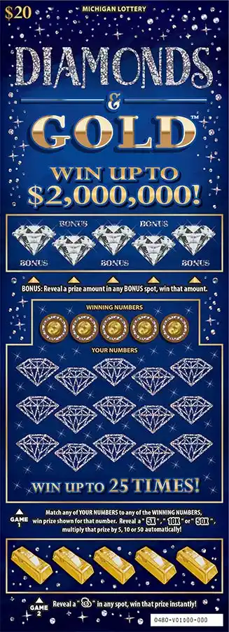 Michigan Lottery Diamonds & Gold Scratch-Off Ticket