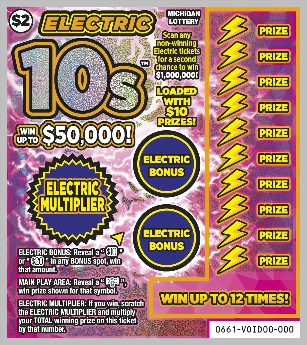Michigan Lottery Electric 10s Scratch-Off Ticket