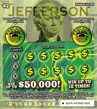 Michigan Lottery Jefferson Scratch-Off Ticket