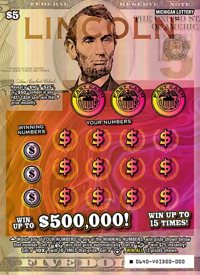 Michigan Lottery Lincoln Scratch-Off Ticket