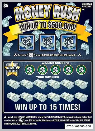 Michigan Lottery Money Rush Scratch-Off Ticket