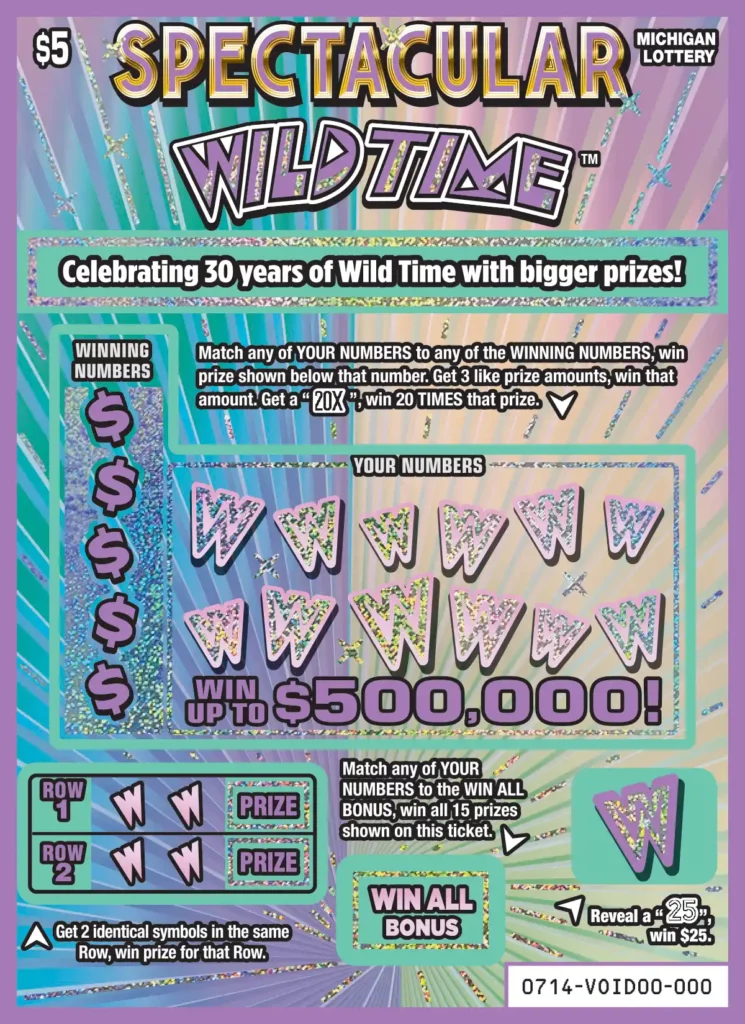 Michigan Lottery Spectacular Wild Time Scratch-Off Ticket