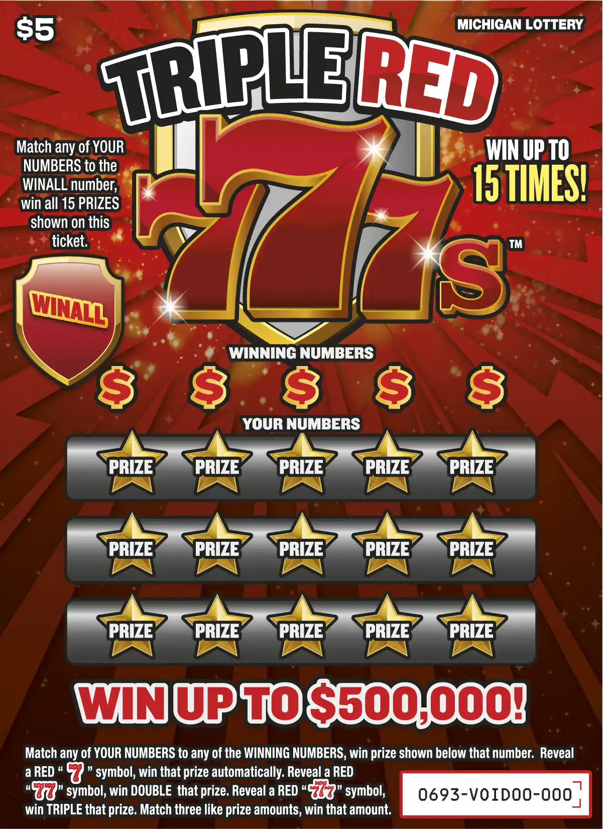 Michigan Lottery Triple Red 777s Scratch-Off Ticket
