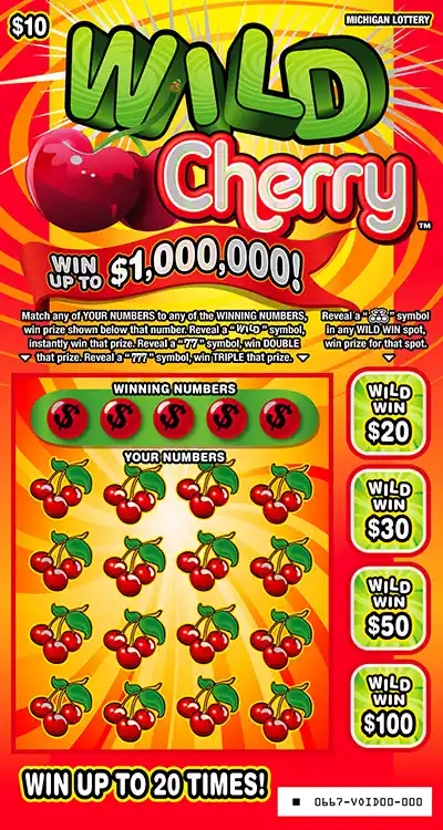 Michigan Lottery Wild Cherry Scratch-Off Ticket