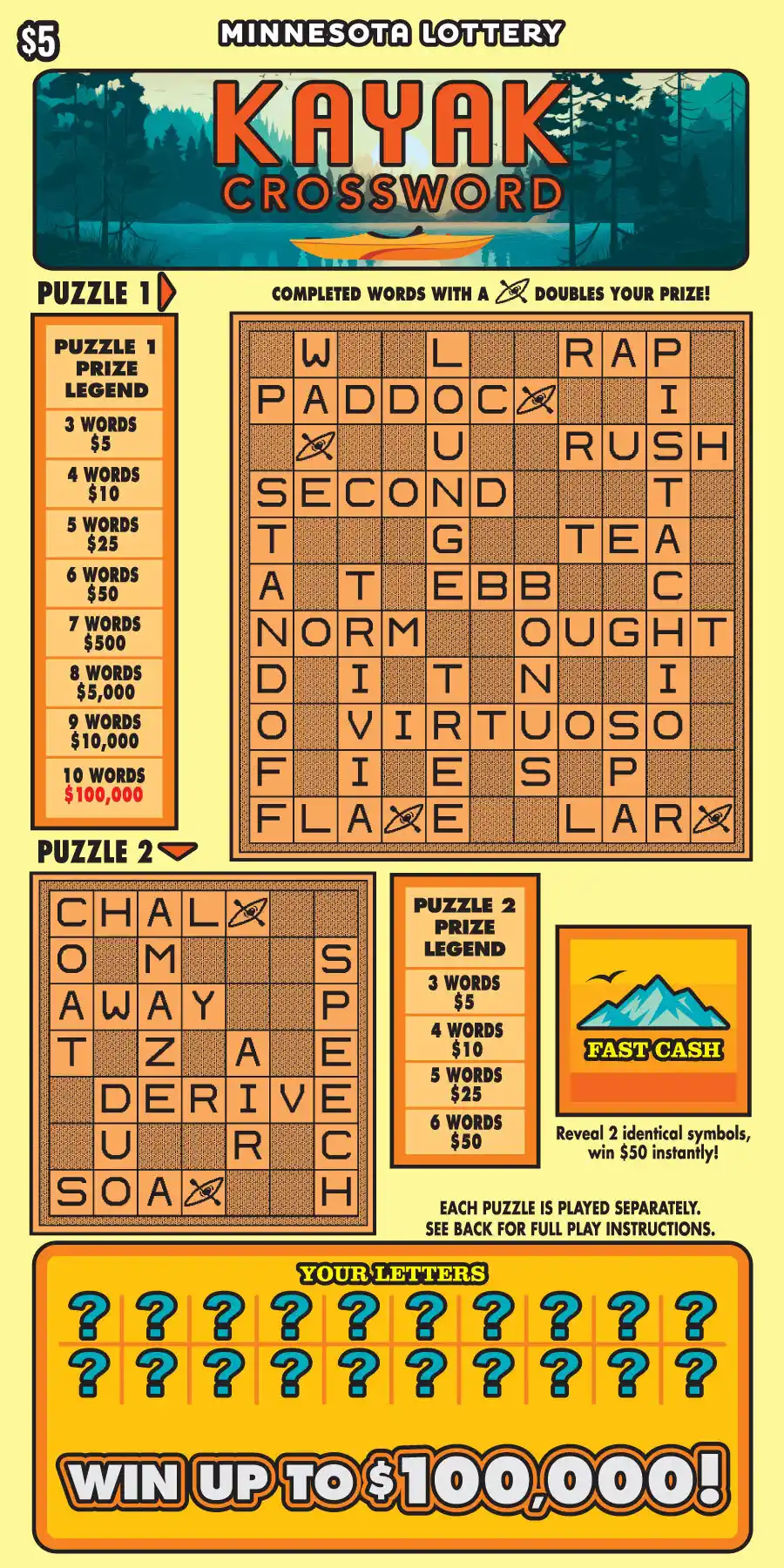Minnesota Lottery Kayak Crossword Scratch-Off Game