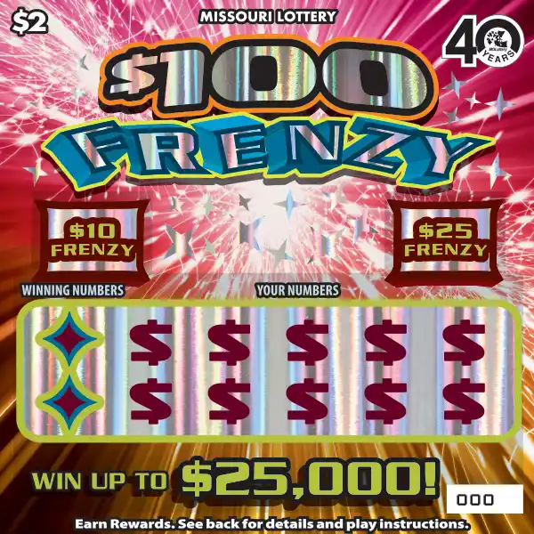 Missouri Lottery $100 FRENZY Scratcher Ticket