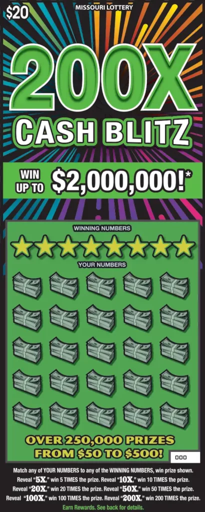 Missouri Lottery 200X CASH BLITZ Scratcher Ticket