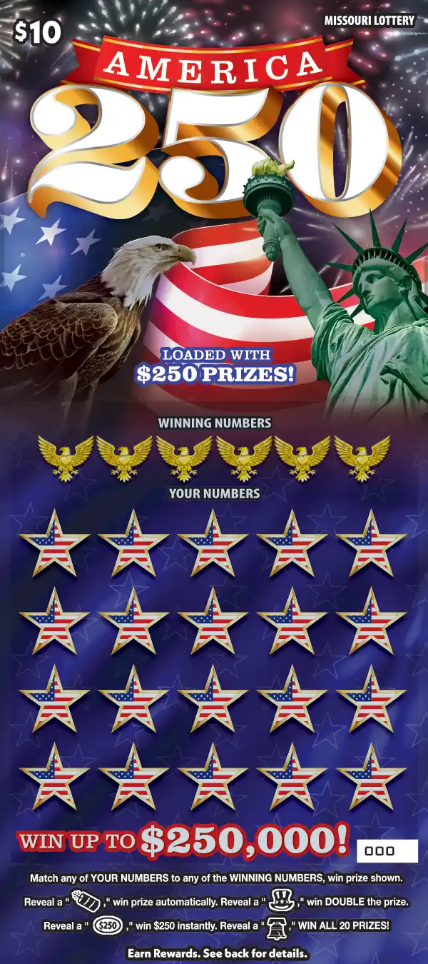Missouri Lottery AMERICA 250 Scratcher Ticket