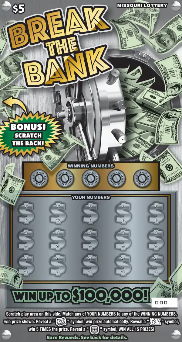 Missouri Lottery BREAK THE BANK Scratcher Ticket