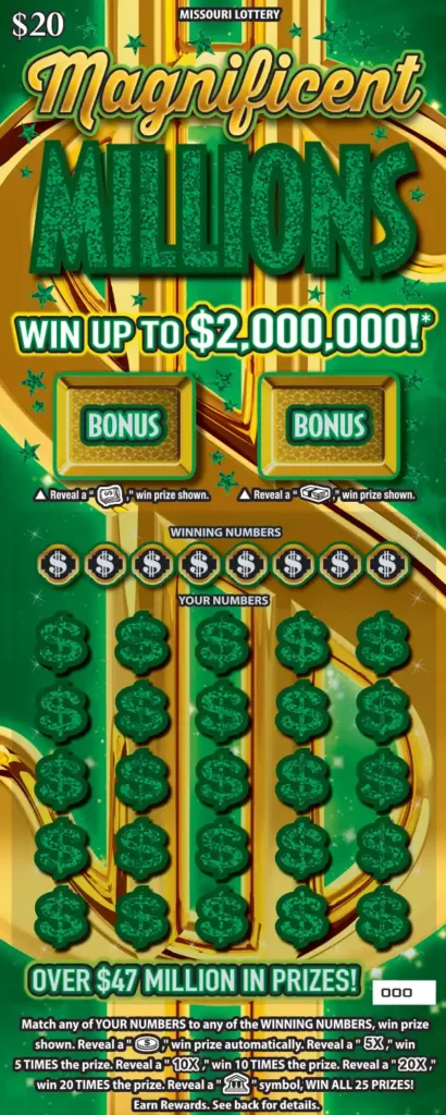 Missouri Lottery MAGNIFICENT MILLIONS Scratcher Ticket