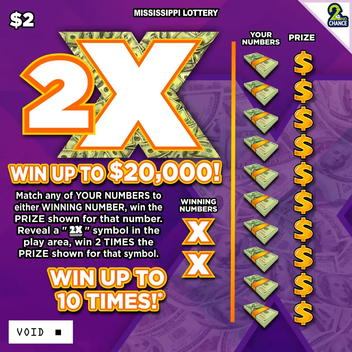 Mississippi Lottery 2X Scratch-Off Ticket