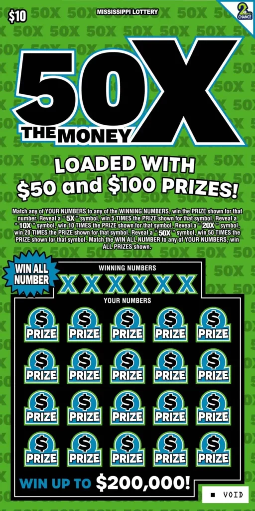 Mississippi Lottery 50X The Money Scratch-Off Ticket