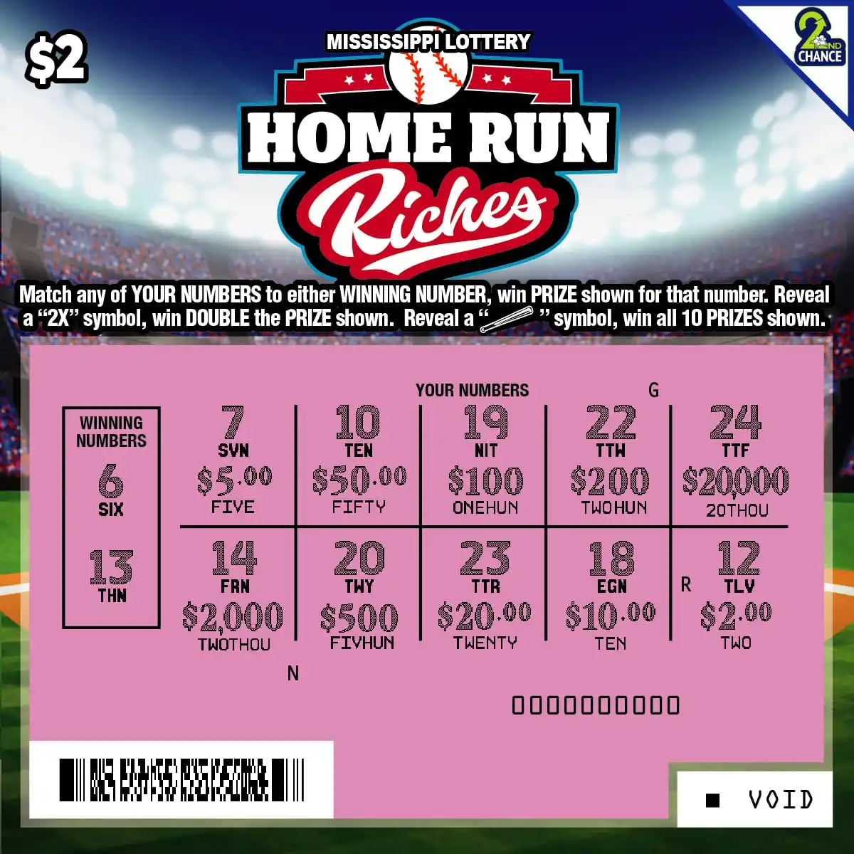 Mississippi Lottery Home Run Riches Scratch-Off Ticket