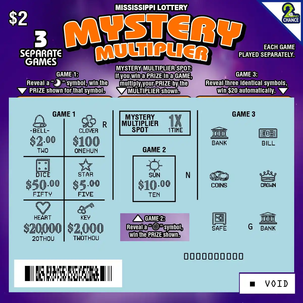 Mississippi Lottery Mystery Multiplier Scratch-Off Ticket