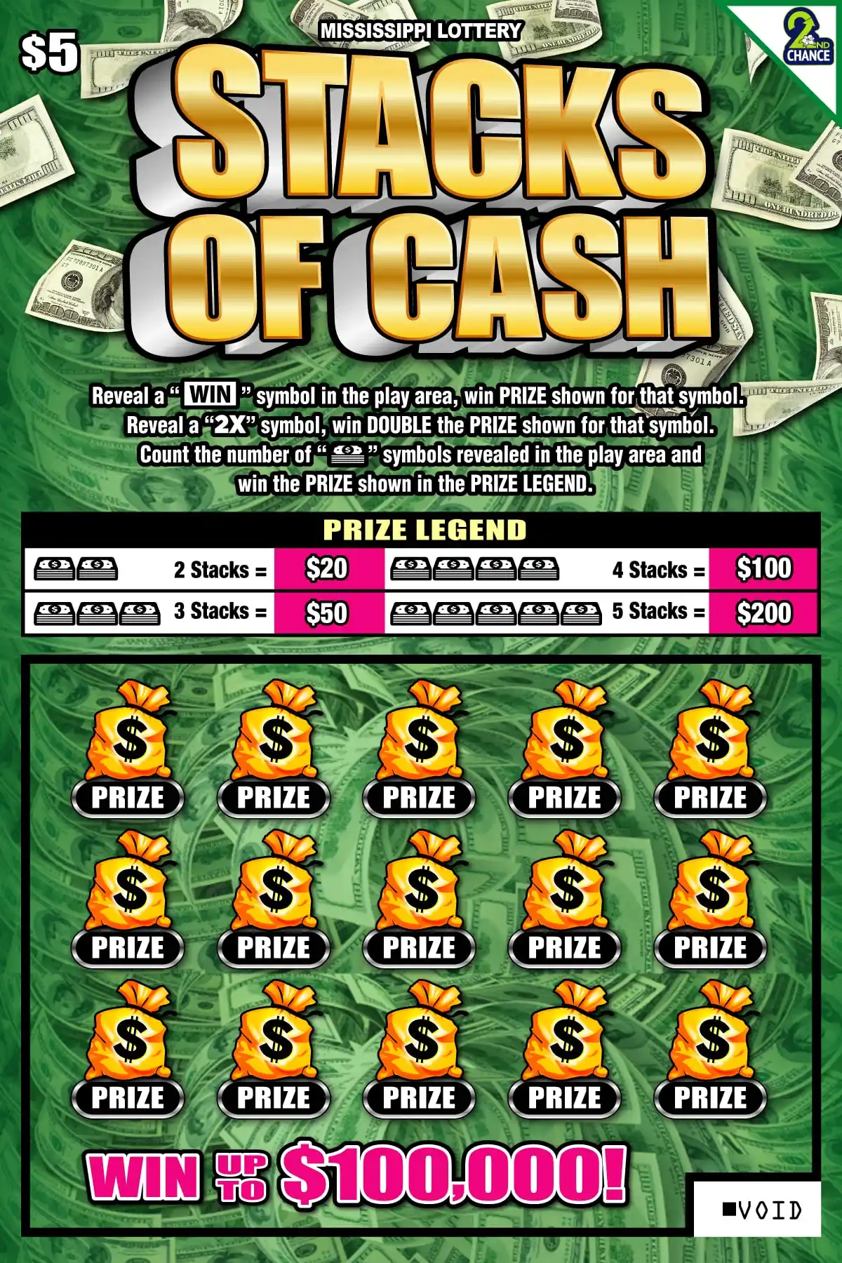 Mississippi Lottery Stacks of Cash Scratch-Off Ticket
