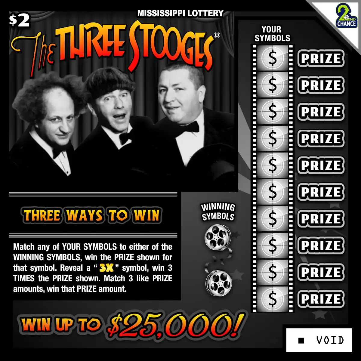 Mississippi Lottery The Three Stooges Scratch-Off Ticket