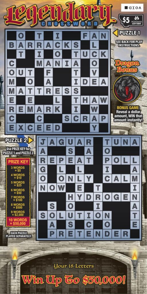 Montana Lottery Legendary Crossword Scratch-Off Game
