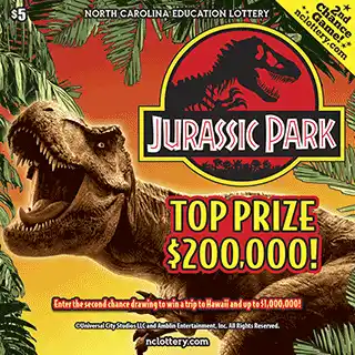 North Carolina Lottery Jurassic Park Scratch-Off Ticket