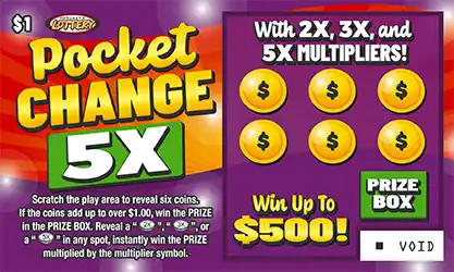 Nebraska Lottery Pocket Change 5X Scratch-Off Game