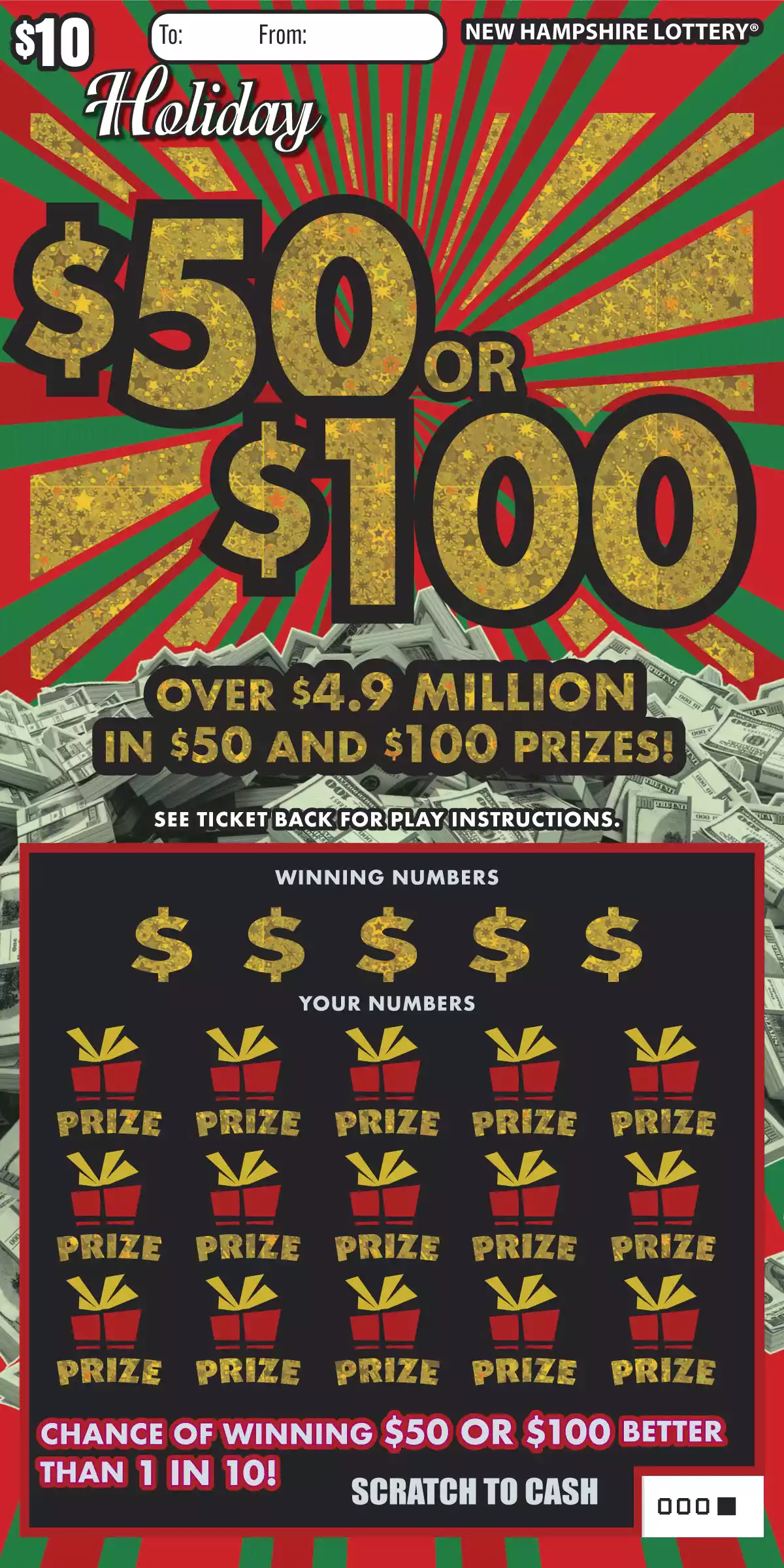 New Hampshire Lottery $50 or $100 Series VI Scratch-Off Game