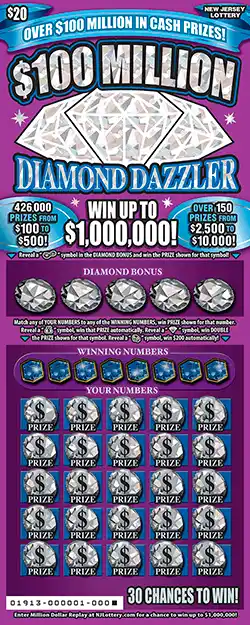 New Jersey Lottery $100 Million Diamond Dazzler Scratch-Off Ticket