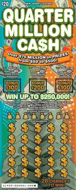 New Jersey Lottery Quarter Million Ca$h Scratch-Off Ticket