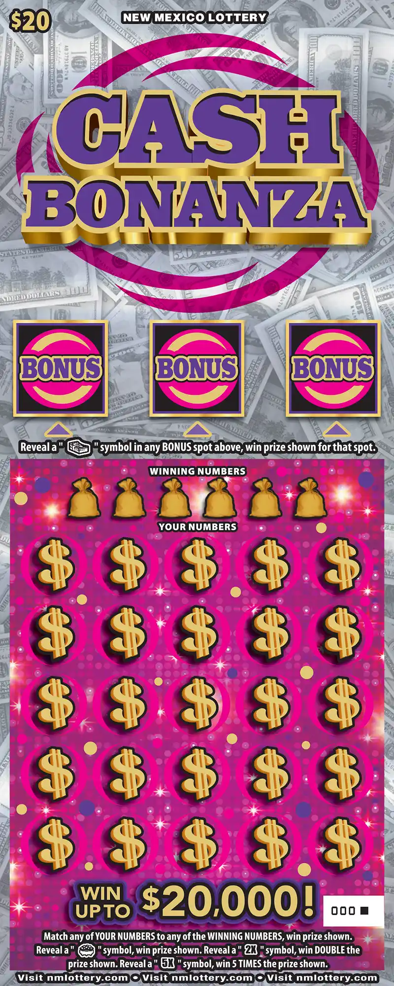 New Mexico Lottery Cash Bonanza Scratcher Ticket