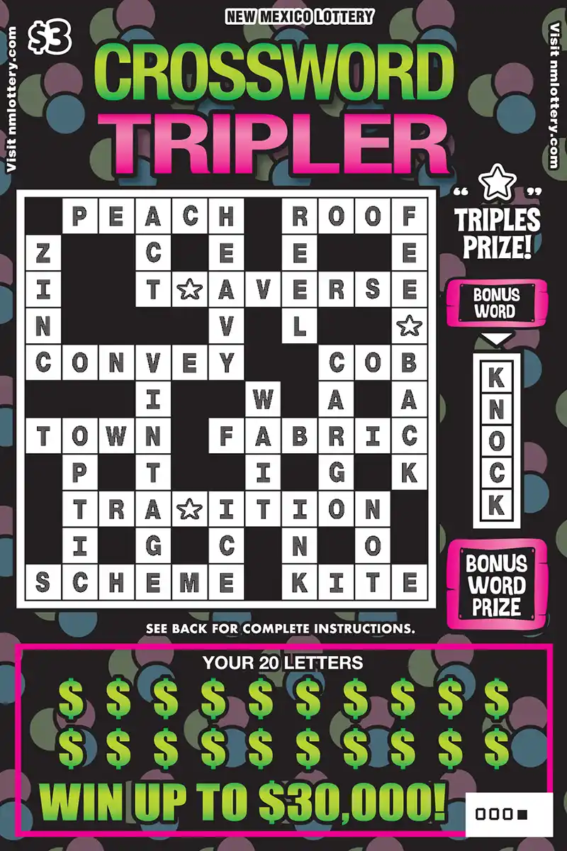 New Mexico Lottery Crossword Tripler Scratcher Ticket
