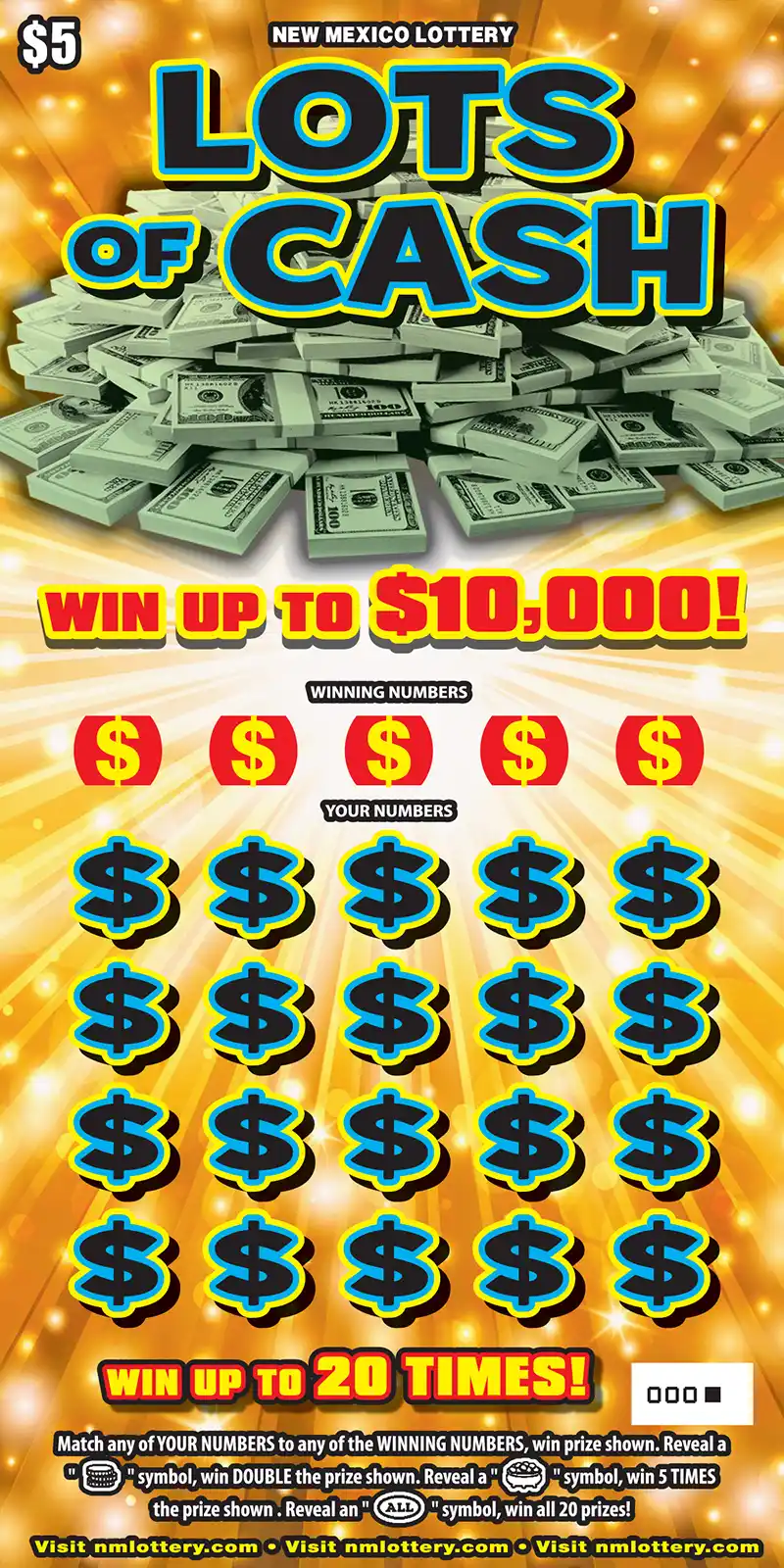 New Mexico Lottery Lots of Cash Scratcher Ticket