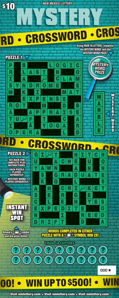 New Mexico Lottery MYSTERY CROSSWORD Scratcher Ticket