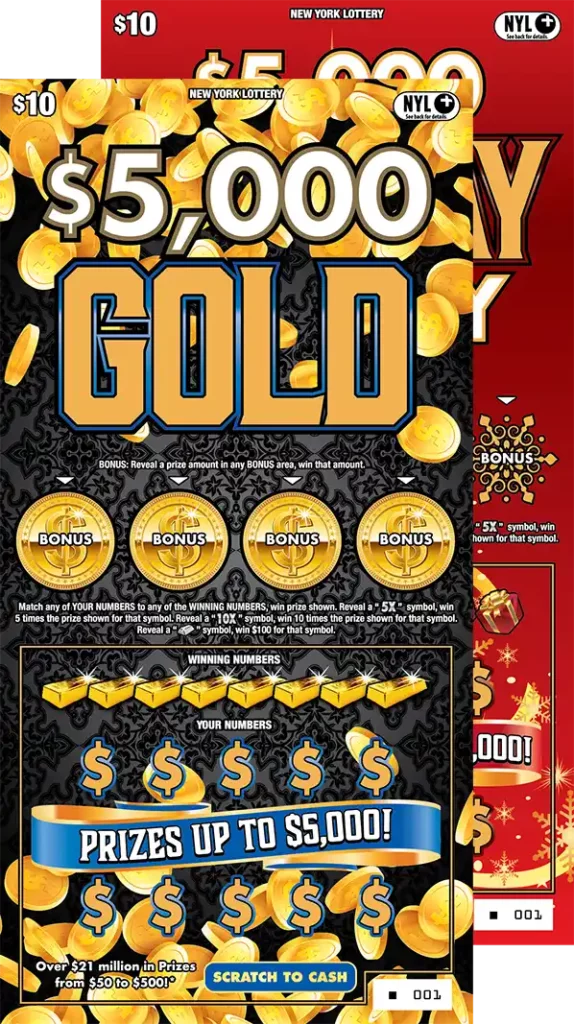 New York Lottery $5,000 HOLIDAY FRENZY/$5,000 GOLD Scratch-Off Ticket