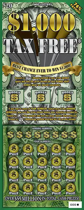 Ohio Lottery $1,000 Tax Free Scratch-Off Game