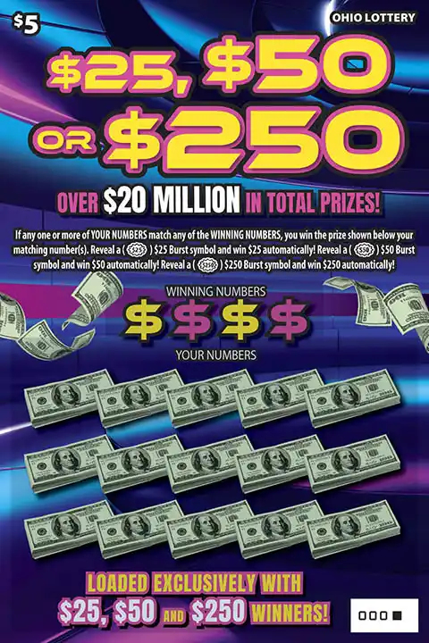 Ohio Lottery $25, $50 or $250 Scratch-Off Game