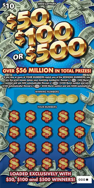 Ohio Lottery $50, $100 or $500 Scratch-Off Game