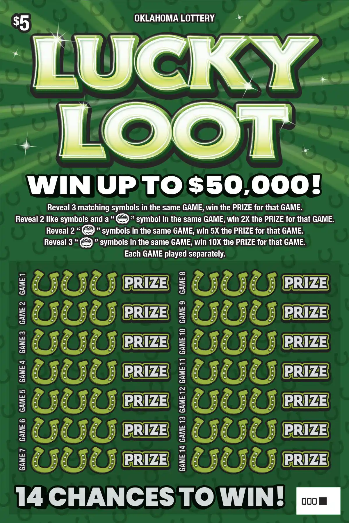 Oklahoma Lottery Lucky Loot Scratcher Ticket